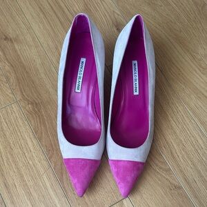 Manolo Blahnik Fuchsia and Beige Heels